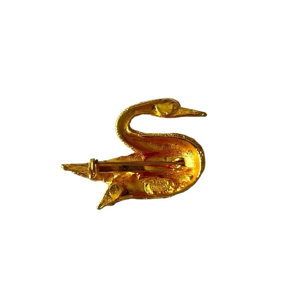 Vintage DuBarry Fifth Avenue Gold Textured Swan Brooch